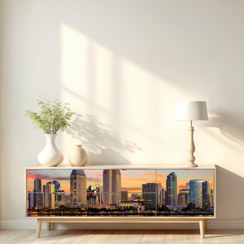 Naklejka repozycjonowalna San Diego panorama miasta o zachodzie słońca – Wallissimo® Naklejka repozycjonowalna San Diego panorama miasta o zachodzie słońca – Wallissimo®