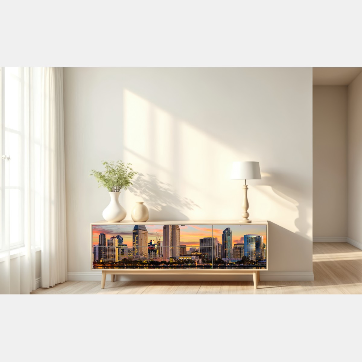 Naklejka repozycjonowalna San Diego panorama miasta o zachodzie słońca – Wallissimo® Naklejka repozycjonowalna San Diego panorama miasta o zachodzie słońca – Wallissimo®