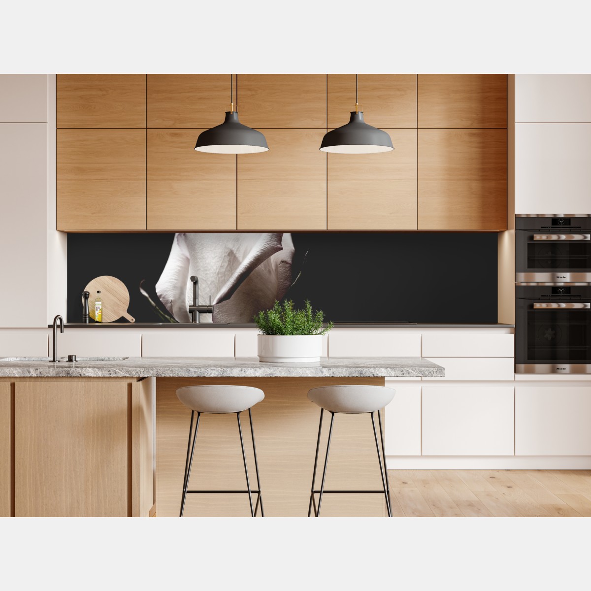 Naklejka repozycjonowalna biały róż na czarnym tle – Wallissimo® Naklejka repozycjonowalna biały róż na czarnym tle – Wallissimo®