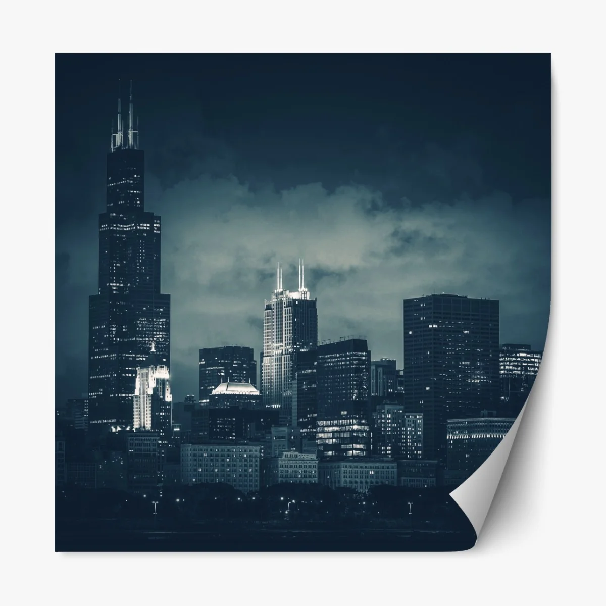 Naklejka repozycjonowalna Chicago panorama miasta w głębokich niebieskich tonach – Wallissimo® Naklejka repozycjonowalna Chicago panorama miasta w głębokich niebieskich tonach – Wallissimo®