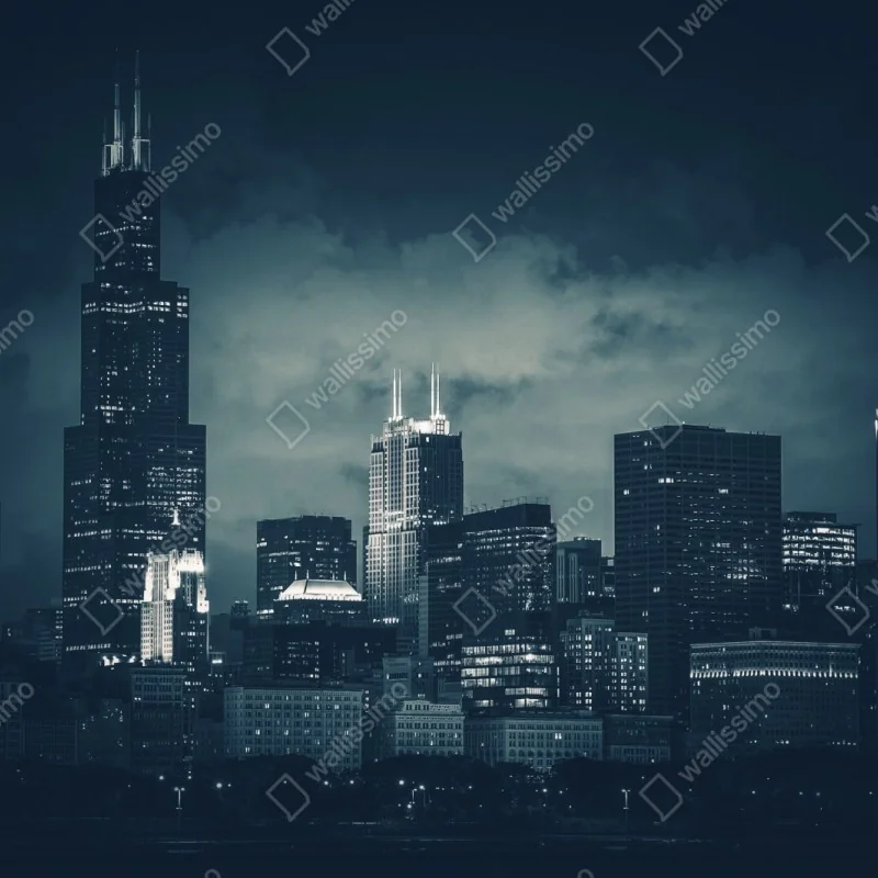 Naklejka repozycjonowalna Chicago panorama miasta w głębokich niebieskich tonach – Wallissimo® Naklejka repozycjonowalna Chicago panorama miasta w głębokich niebieskich tonach – Wallissimo®
