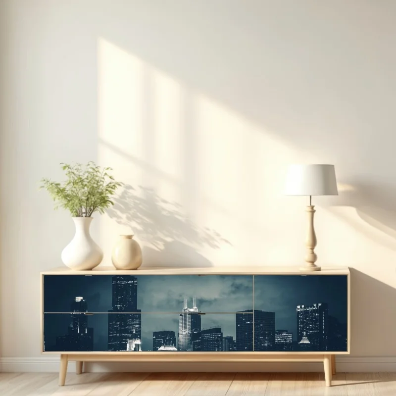 Naklejka repozycjonowalna Chicago panorama miasta w głębokich niebieskich tonach – Wallissimo® Naklejka repozycjonowalna Chicago panorama miasta w głębokich niebieskich tonach – Wallissimo®