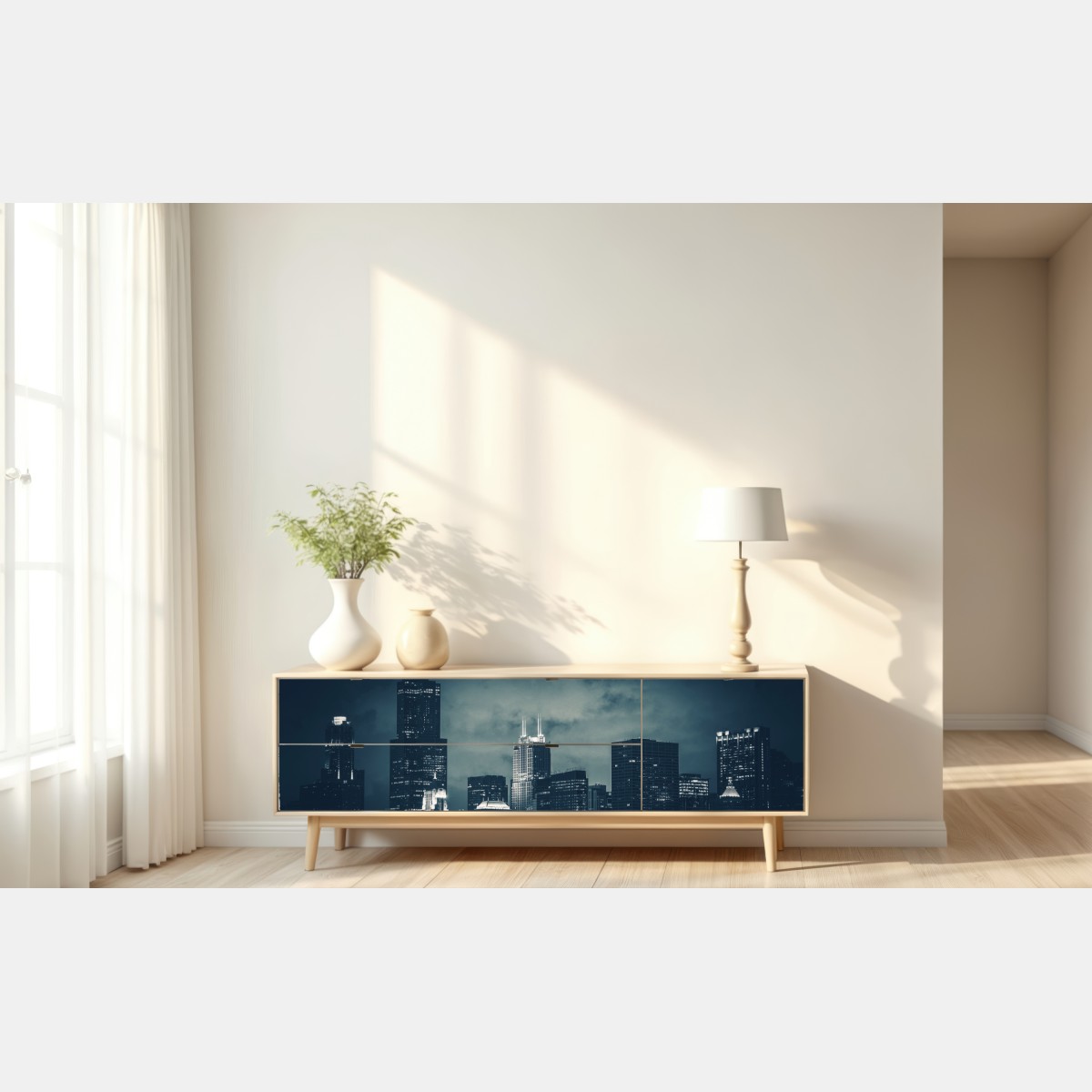 Naklejka repozycjonowalna Chicago panorama miasta w głębokich niebieskich tonach – Wallissimo® Naklejka repozycjonowalna Chicago panorama miasta w głębokich niebieskich tonach – Wallissimo®