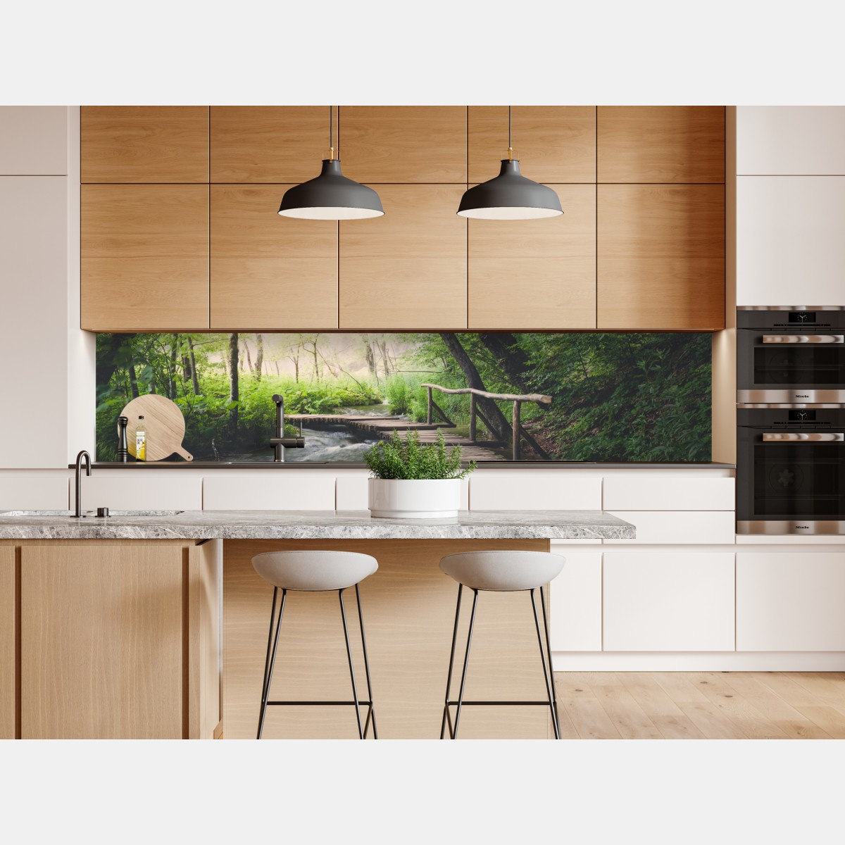 Naklejka repozycjonowalna spokojna drewniana kładka w zielonym lesie – Wallissimo® Naklejka repozycjonowalna spokojna drewniana kładka w zielonym lesie – Wallissimo®