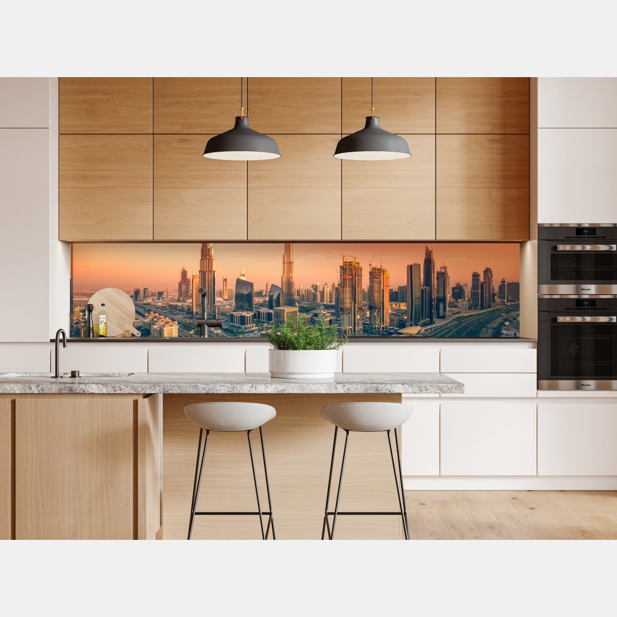 Naklejka repozycjonowalna panorama Dubaju o zachodzie słońca – Wallissimo® Naklejka repozycjonowalna panorama Dubaju o zachodzie słońca – Wallissimo®