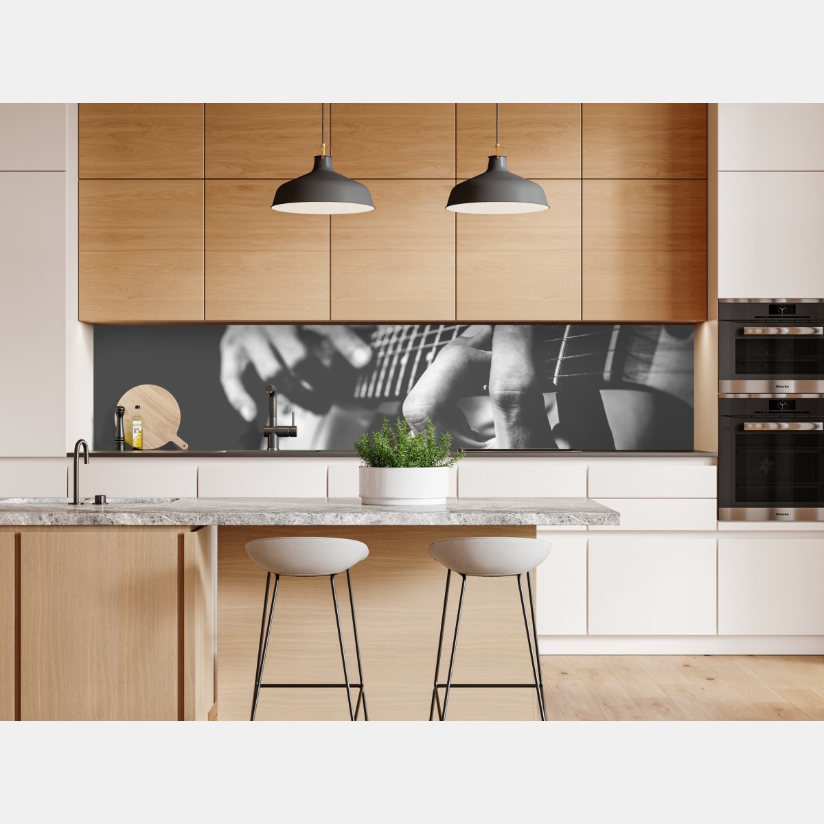 Naklejka repozycjonowalna monochromatyczne zbliżenie gitary – Wallissimo® Naklejka repozycjonowalna monochromatyczne zbliżenie gitary – Wallissimo®