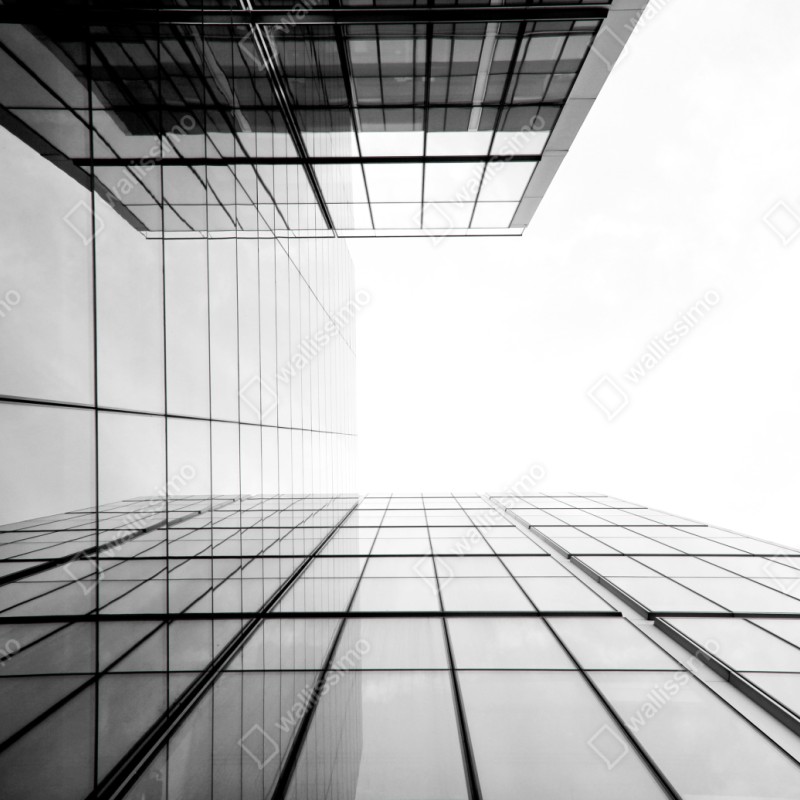 Naklejka repozycjonowalna minimalistyczna perspektywa szklanego wieżowca – Wallissimo® Naklejka repozycjonowalna minimalistyczna perspektywa szklanego wieżowca – Wallissimo®