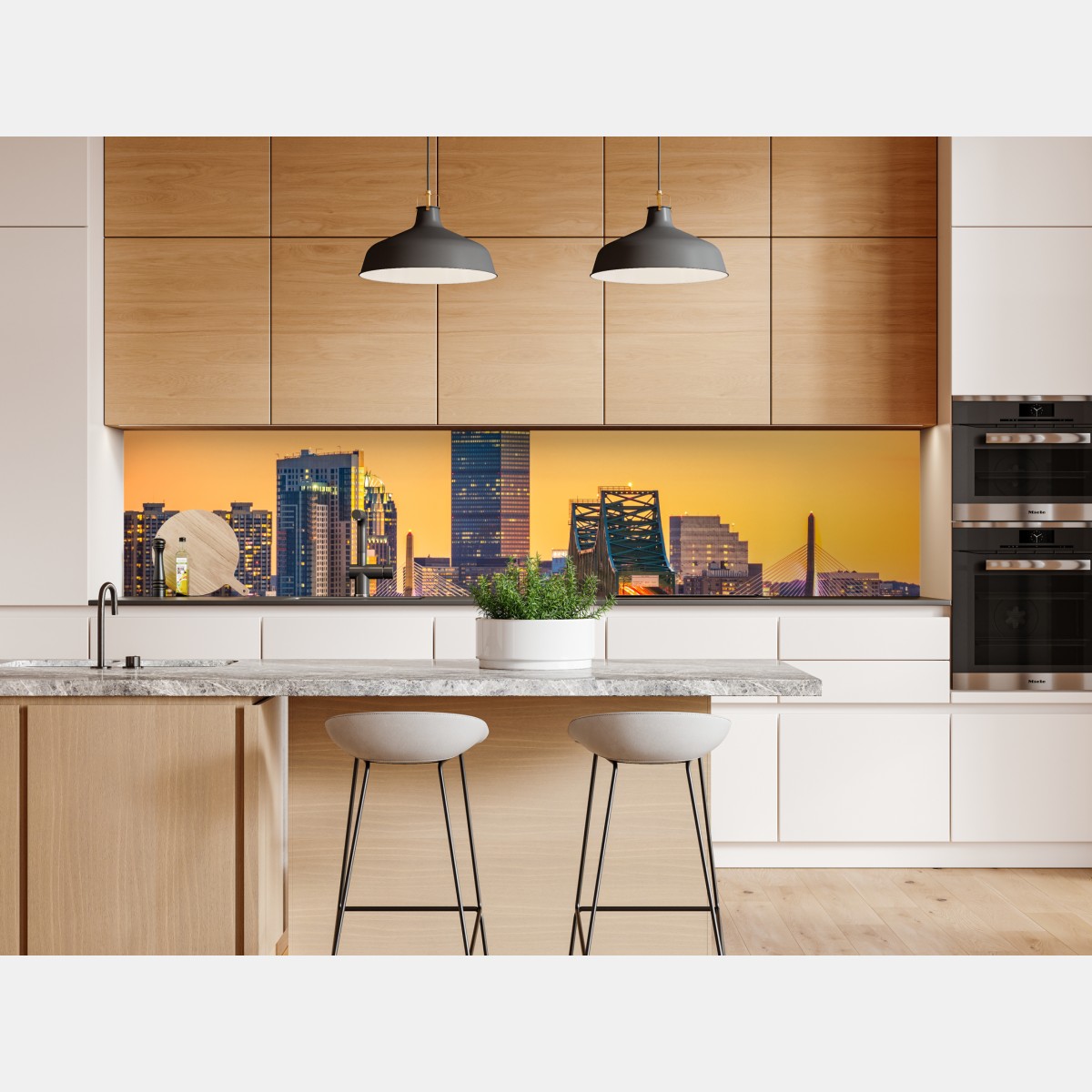 Naklejka repozycjonowalna panorama Bostonu o zachodzie słońca z mostami Zakim i Tobin – Wallissimo® Naklejka repozycjonowalna panorama Bostonu o zachodzie słońca z mostami Zakim i Tobin – Wallissimo®