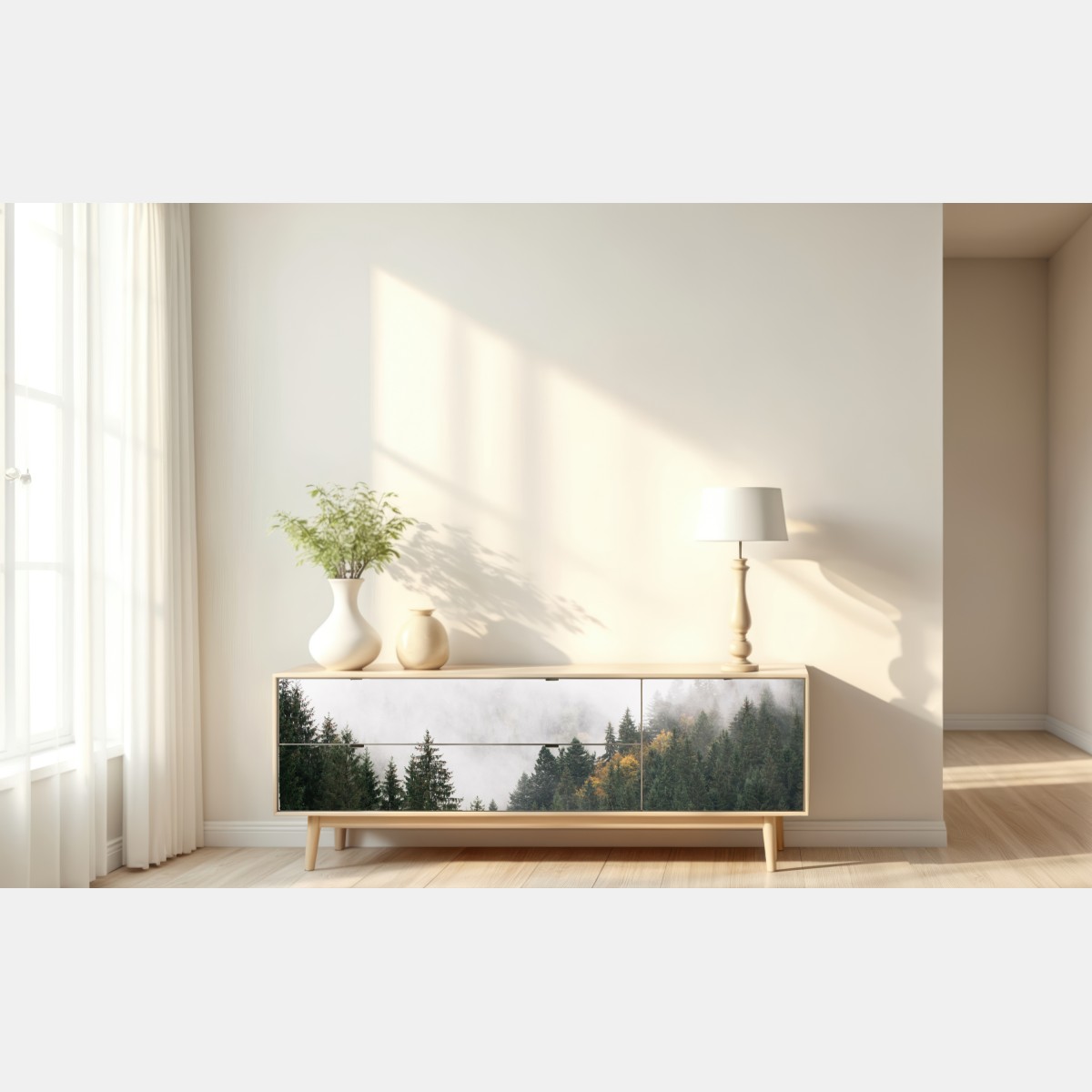 Naklejka repozycjonowalna mglisty górski las – Wallissimo® Naklejka repozycjonowalna mglisty górski las – Wallissimo®