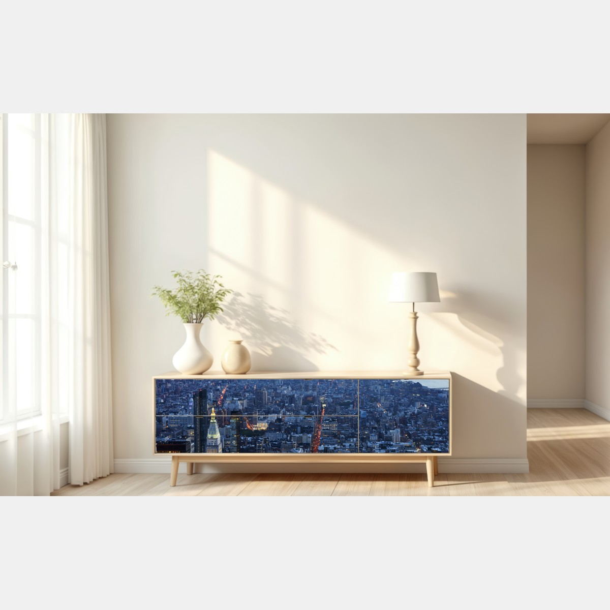 Naklejka repozycjonowalna zachód słońca nad Manhattanem – Wallissimo® Naklejka repozycjonowalna zachód słońca nad Manhattanem – Wallissimo®