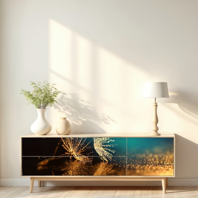 Naklejka repozycjonowalna złote odbicie dmuchawca – Wallissimo® Naklejka repozycjonowalna złote odbicie dmuchawca – Wallissimo®