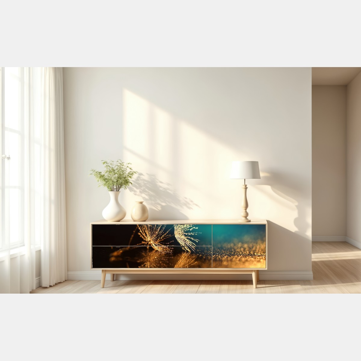 Naklejka repozycjonowalna złote odbicie dmuchawca – Wallissimo® Naklejka repozycjonowalna złote odbicie dmuchawca – Wallissimo®