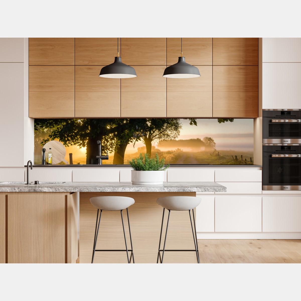 Naklejka repozycjonowalna słoneczna wiejska droga o świcie – Wallissimo® Naklejka repozycjonowalna słoneczna wiejska droga o świcie – Wallissimo®