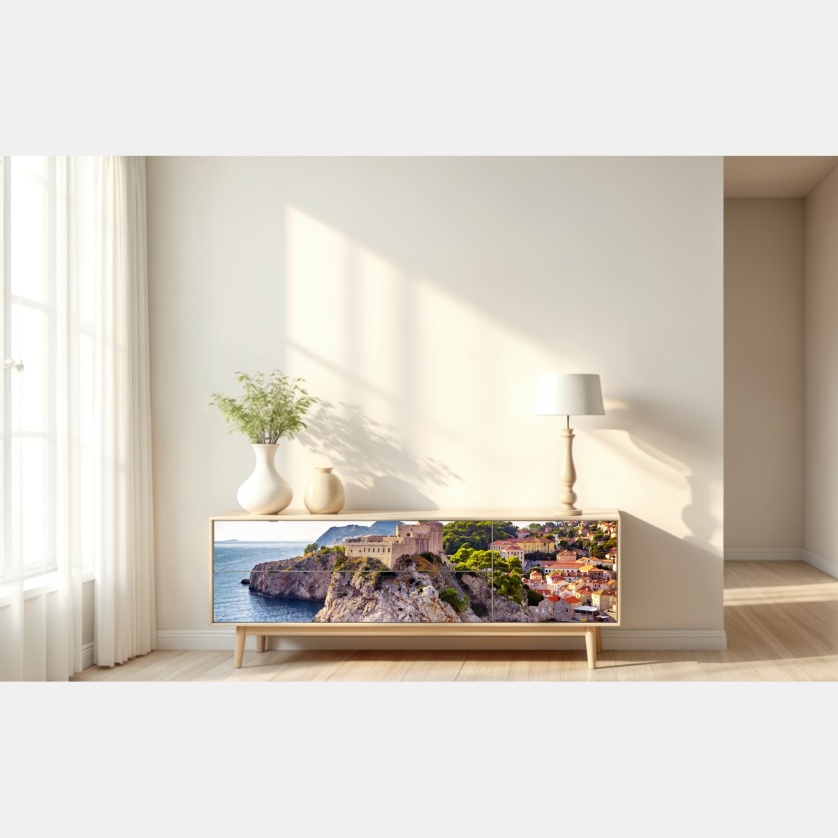 Naklejka repozycjonowalna Dubrownik widok na nadmorską fortecę – Wallissimo® Naklejka repozycjonowalna Dubrownik widok na nadmorską fortecę – Wallissimo®