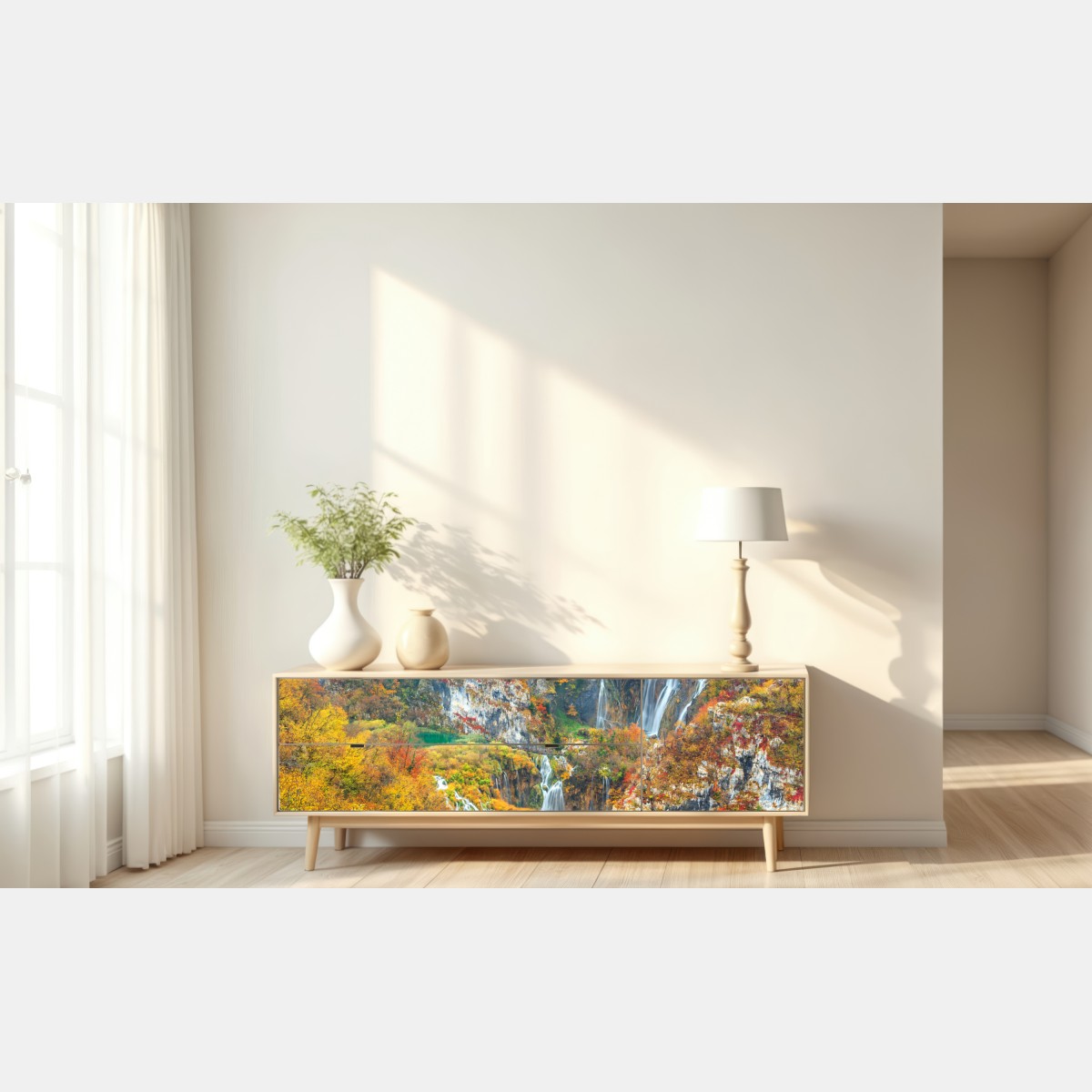 Naklejka repozycjonowalna jesienne wodospady w malowniczym lesie – Wallissimo® Naklejka repozycjonowalna jesienne wodospady w malowniczym lesie – Wallissimo®