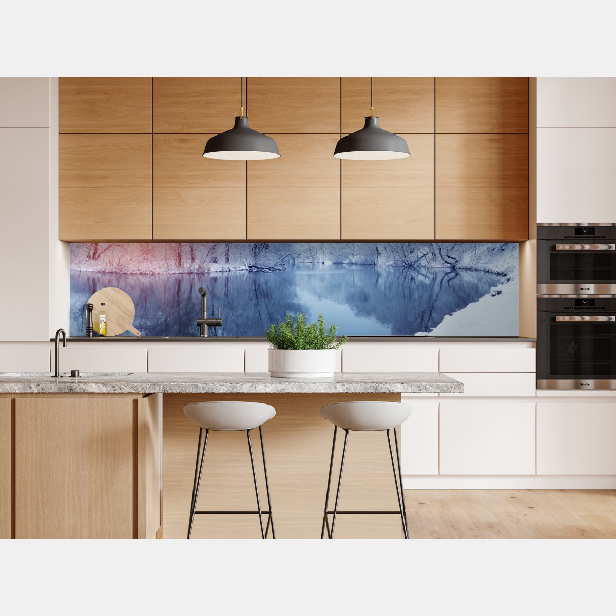 Naklejka repozycjonowalna zimowy krajobraz rzeki o zachodzie słońca – Wallissimo® Naklejka repozycjonowalna zimowy krajobraz rzeki o zachodzie słońca – Wallissimo®