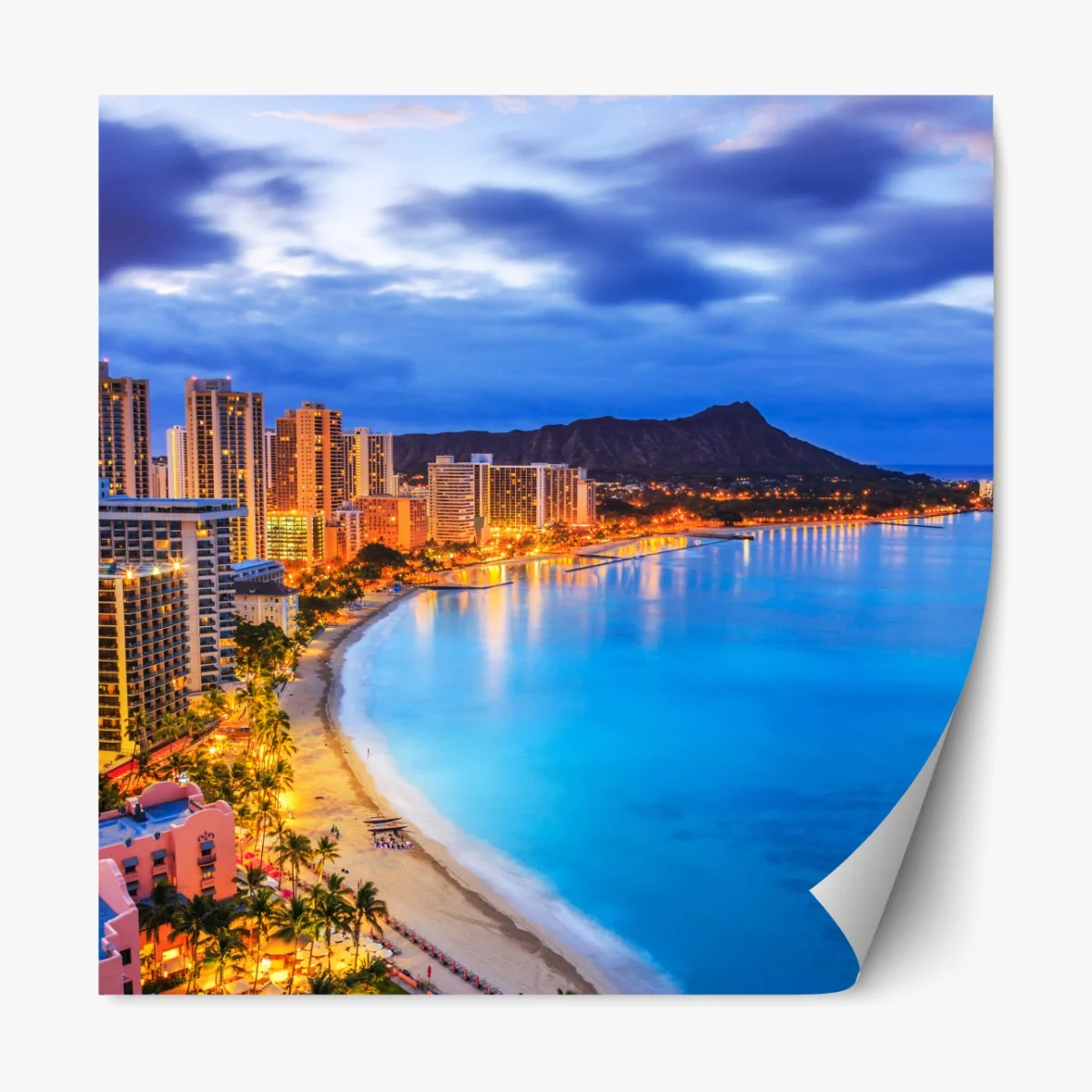 Naklejka repozycjonowalna panorama Waikiki i Diamond Head o zmierzchu – Wallissimo® Naklejka repozycjonowalna panorama Waikiki i Diamond Head o zmierzchu – Wallissimo®
