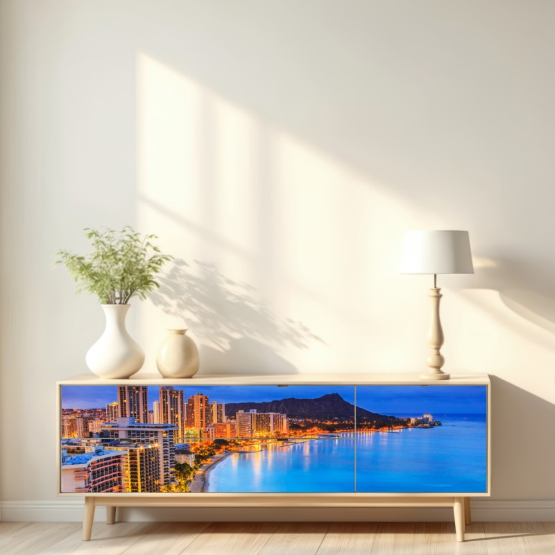 Naklejka repozycjonowalna panorama Waikiki i Diamond Head o zmierzchu – Wallissimo® Naklejka repozycjonowalna panorama Waikiki i Diamond Head o zmierzchu – Wallissimo®