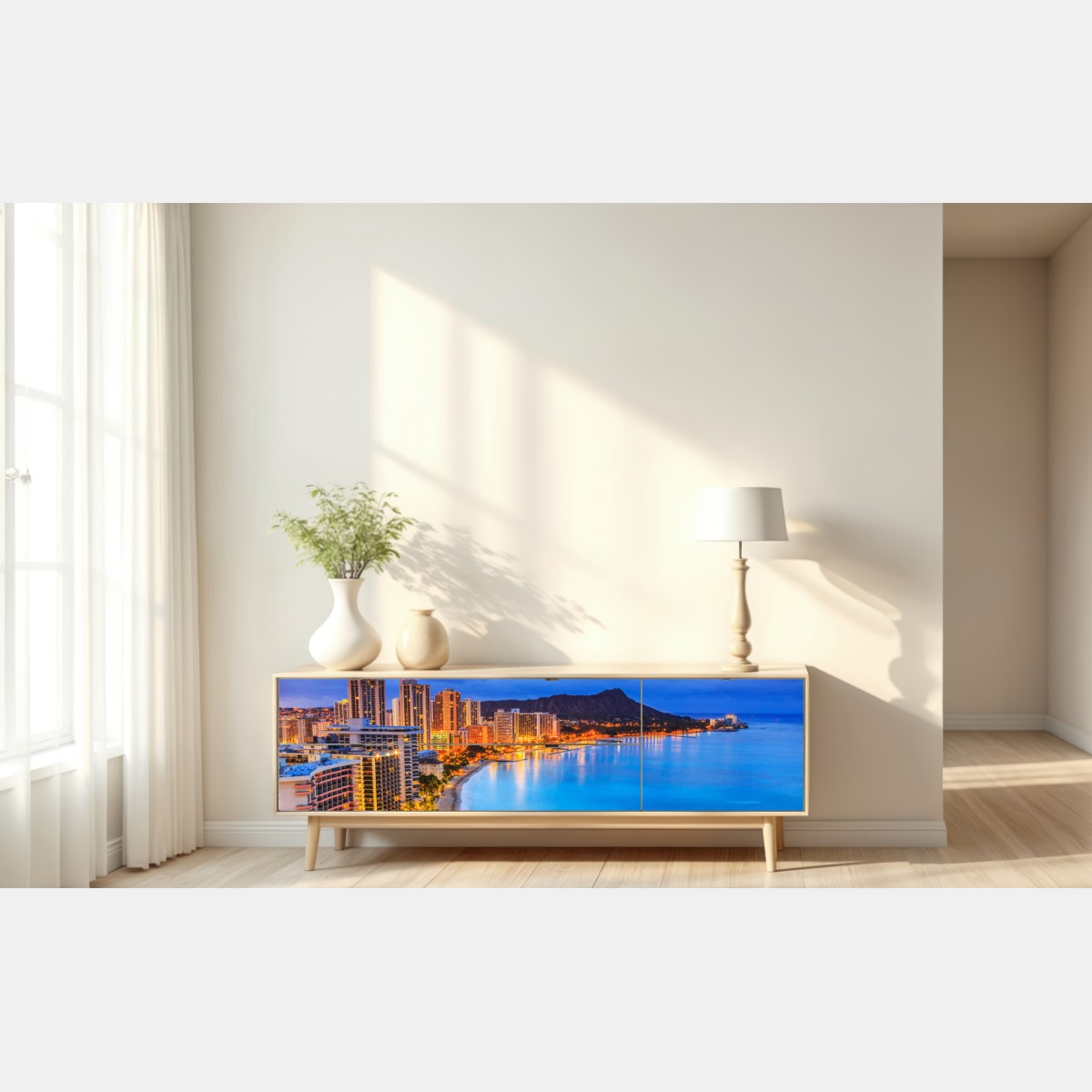 Naklejka repozycjonowalna panorama Waikiki i Diamond Head o zmierzchu – Wallissimo® Naklejka repozycjonowalna panorama Waikiki i Diamond Head o zmierzchu – Wallissimo®