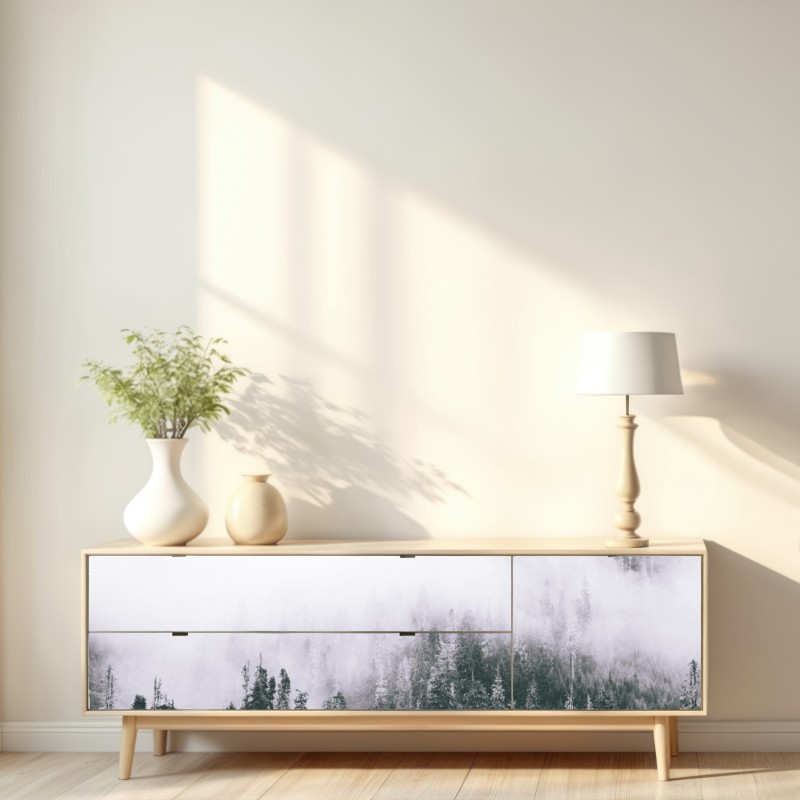 Naklejka repozycjonowalna mglisty las iglasty – Wallissimo® Naklejka repozycjonowalna mglisty las iglasty – Wallissimo®