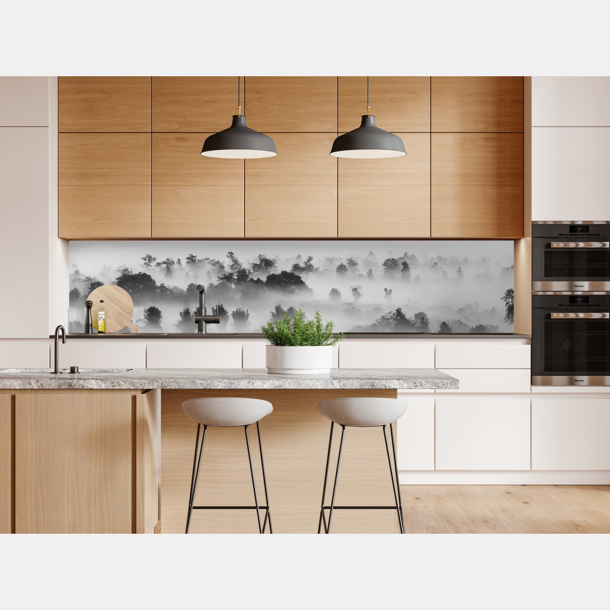 Naklejka repozycjonowalna mglisty las czarno-biały – Wallissimo® Naklejka repozycjonowalna mglisty las czarno-biały – Wallissimo®