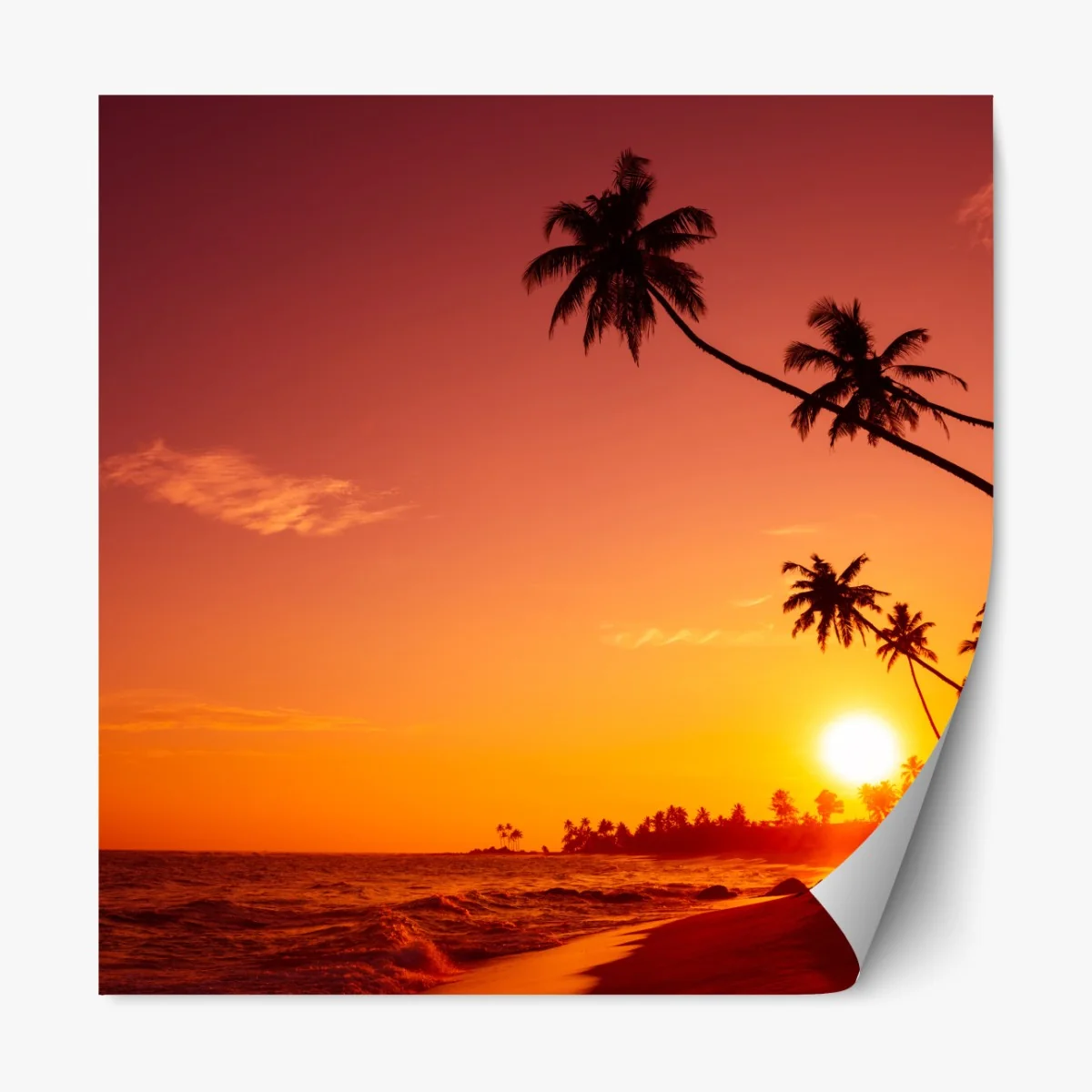 Naklejka repozycjonowalna tropikalny zachód słońca nad plażą – Wallissimo® Naklejka repozycjonowalna tropikalny zachód słońca nad plażą – Wallissimo®