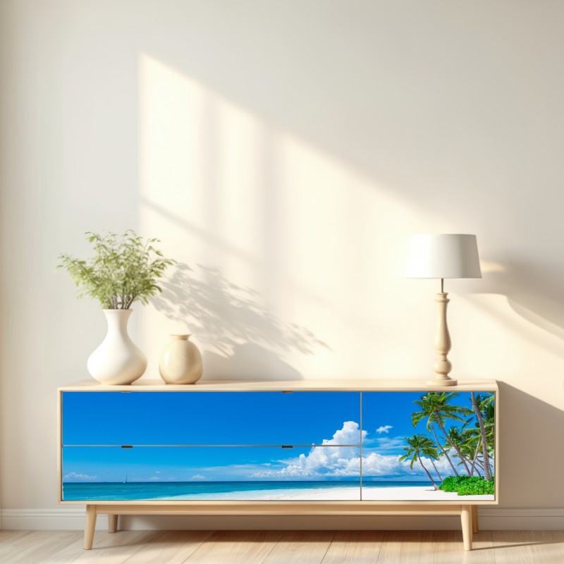 Naklejka repozycjonowalna tropikalna plaża z palmami – Wallissimo® Naklejka repozycjonowalna tropikalna plaża z palmami – Wallissimo®