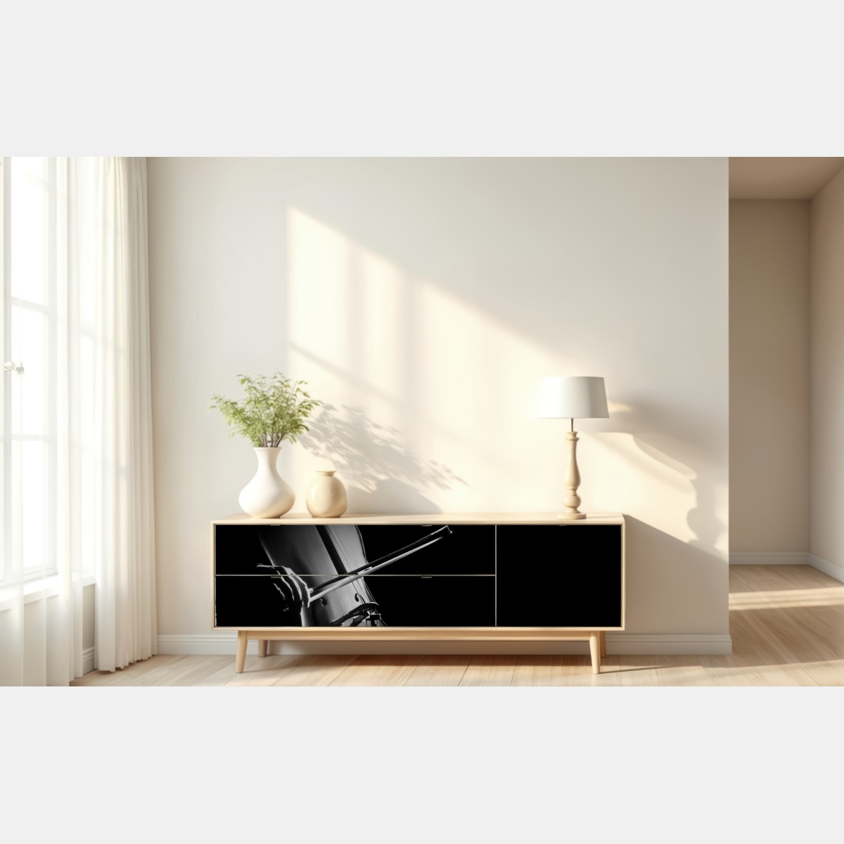 Naklejka repozycjonowalna elegancka wiolonczela czarno-biała – Wallissimo® Naklejka repozycjonowalna elegancka wiolonczela czarno-biała – Wallissimo®