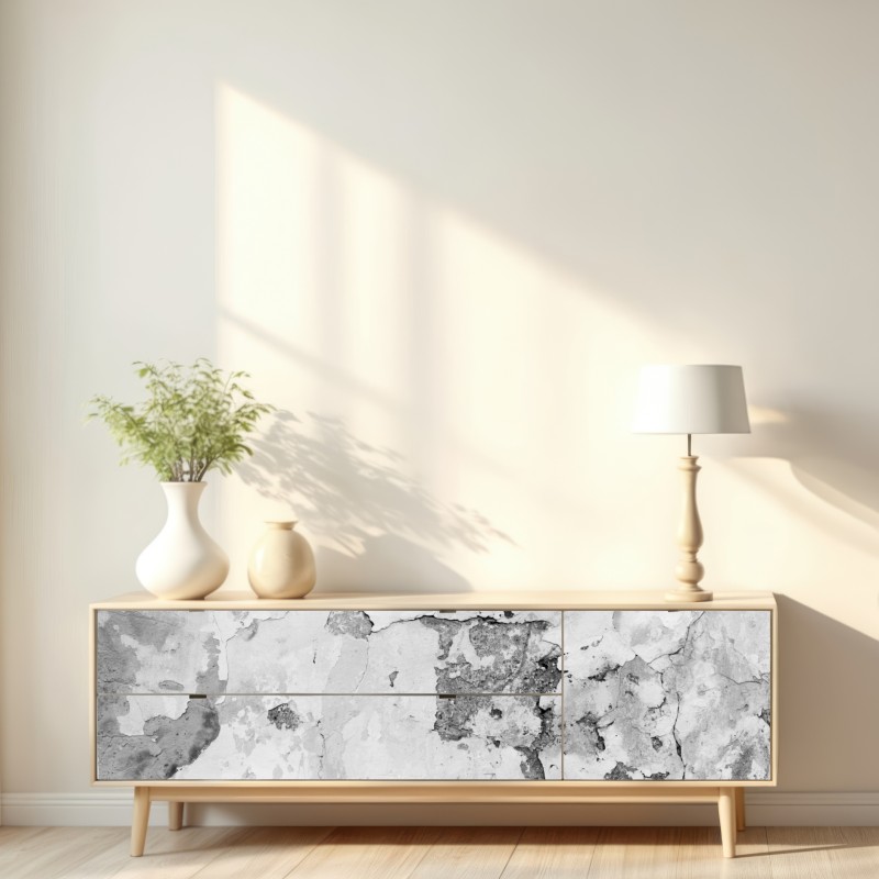 Naklejka repozycjonowalna postarzony tynk na ścianie w odcieniach szarości – Wallissimo® Naklejka repozycjonowalna postarzony tynk na ścianie w odcieniach szarości – Wallissimo®