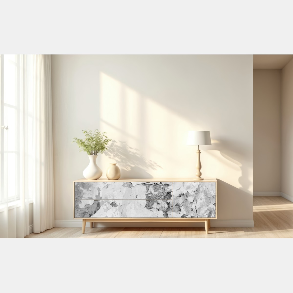 Naklejka repozycjonowalna postarzony tynk na ścianie w odcieniach szarości – Wallissimo® Naklejka repozycjonowalna postarzony tynk na ścianie w odcieniach szarości – Wallissimo®