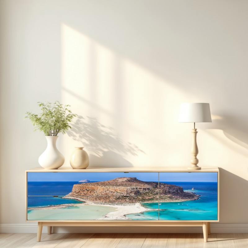 Naklejka repozycjonowalna turkusowa laguna nad piaszczystą plażą – Wallissimo® Naklejka repozycjonowalna turkusowa laguna nad piaszczystą plażą – Wallissimo®