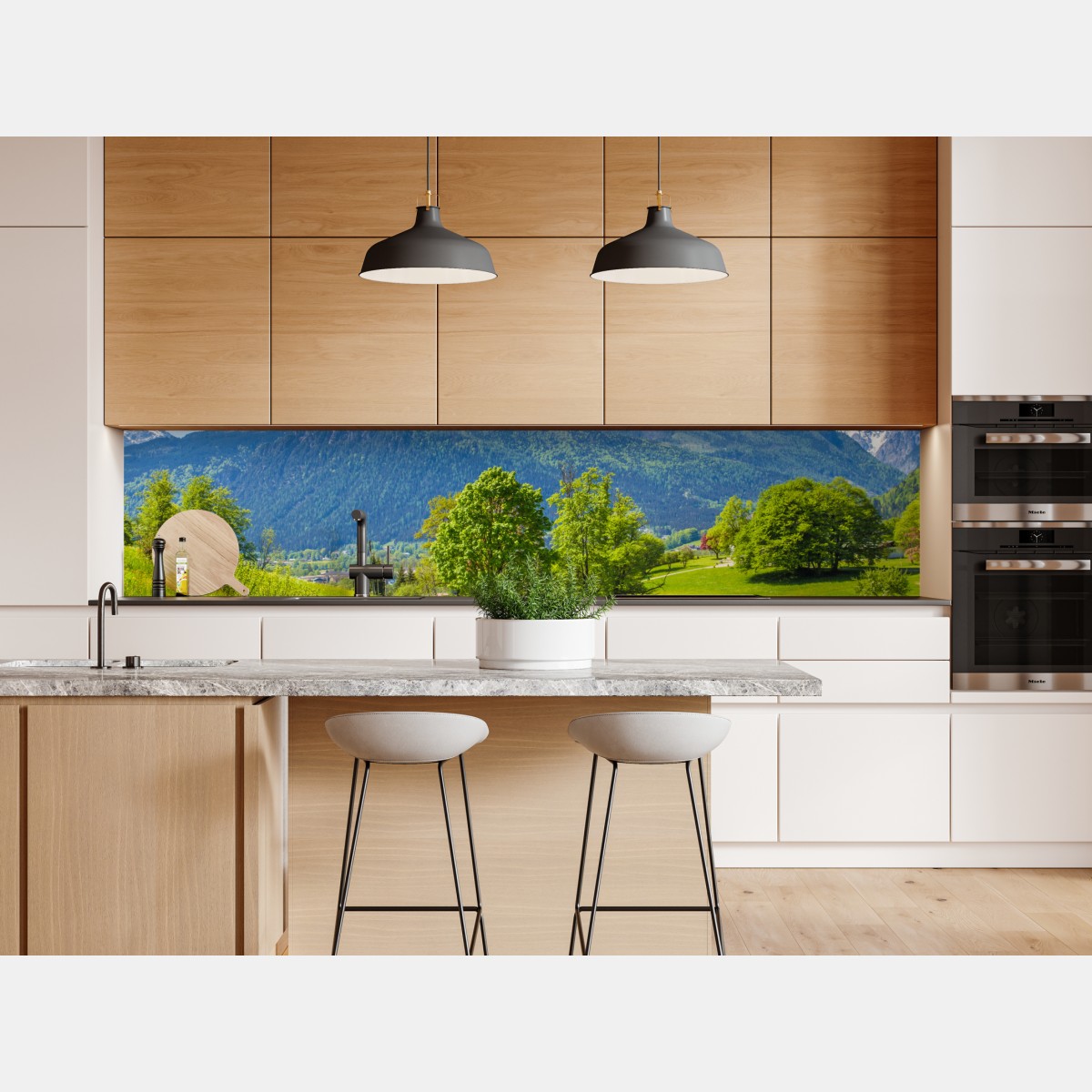 Naklejka repozycjonowalna spokojna alpejska łąka z górskimi szczytami – Wallissimo® Naklejka repozycjonowalna spokojna alpejska łąka z górskimi szczytami – Wallissimo®