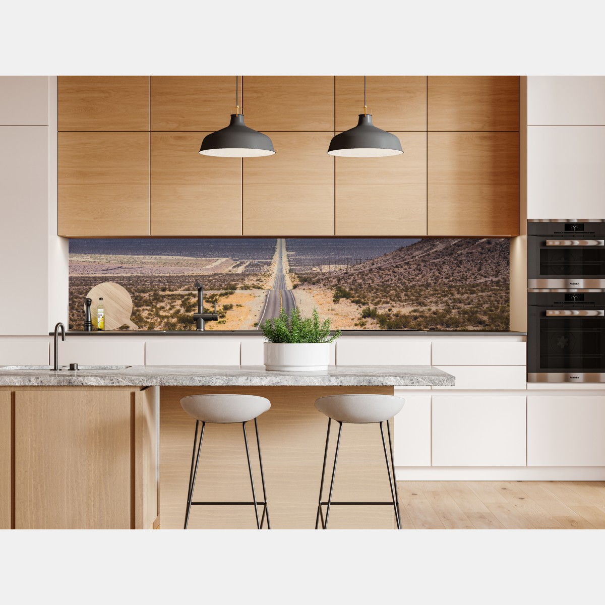 Naklejka repozycjonowalna niekończąca się droga przez pustynię do gór – Wallissimo® Naklejka repozycjonowalna niekończąca się droga przez pustynię do gór – Wallissimo®