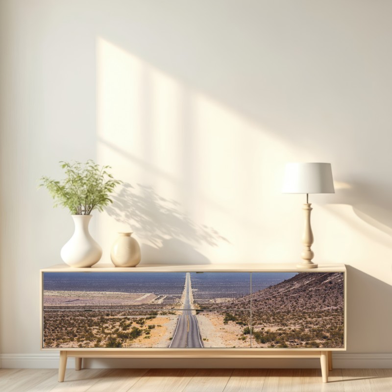 Naklejka repozycjonowalna niekończąca się droga przez pustynię do gór – Wallissimo® Naklejka repozycjonowalna niekończąca się droga przez pustynię do gór – Wallissimo®