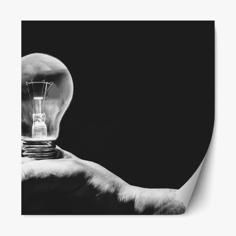 Naklejka repozycjonowalna monochromatyczna ręka trzymająca żarówkę