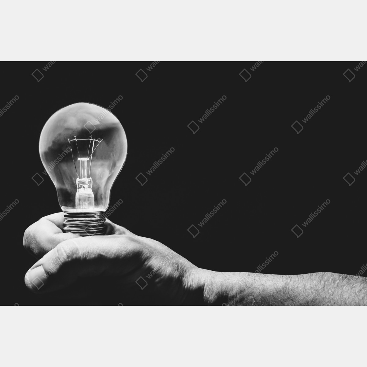 Naklejka repozycjonowalna monochromatyczna ręka trzymająca żarówkę – Wallissimo® Naklejka repozycjonowalna monochromatyczna ręka trzymająca żarówkę – Wallissimo®