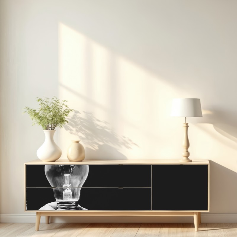 Naklejka repozycjonowalna monochromatyczna ręka trzymająca żarówkę – Wallissimo® Naklejka repozycjonowalna monochromatyczna ręka trzymająca żarówkę – Wallissimo®