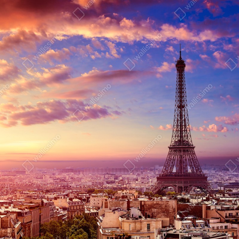 Naklejka repozycjonowalna zachód słońca nad Wieżą Eiffla – Wallissimo® Naklejka repozycjonowalna zachód słońca nad Wieżą Eiffla – Wallissimo®