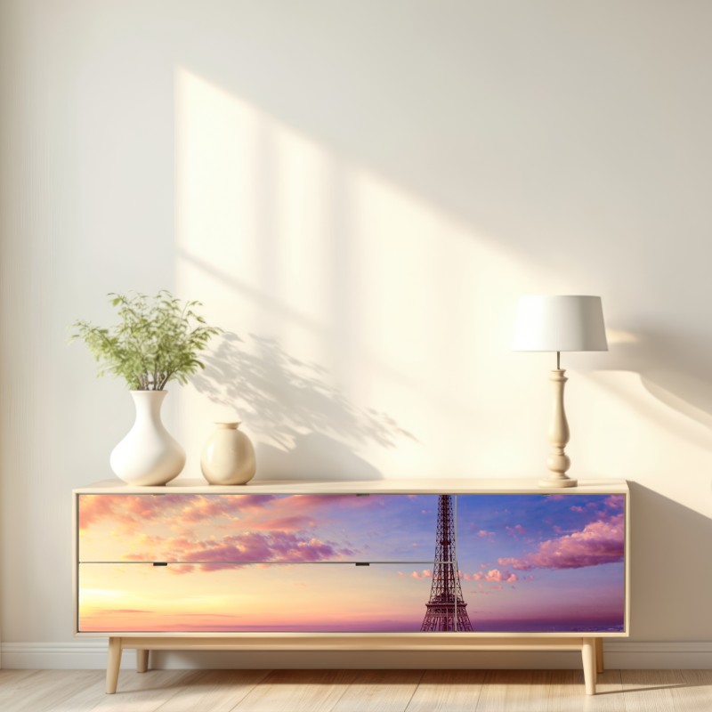 Naklejka repozycjonowalna zachód słońca nad Wieżą Eiffla – Wallissimo® Naklejka repozycjonowalna zachód słońca nad Wieżą Eiffla – Wallissimo®