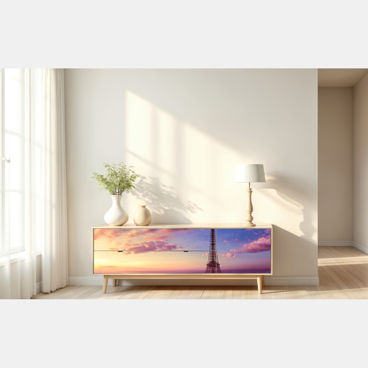 Naklejka repozycjonowalna zachód słońca nad Wieżą Eiffla – Wallissimo® Naklejka repozycjonowalna zachód słońca nad Wieżą Eiffla – Wallissimo®