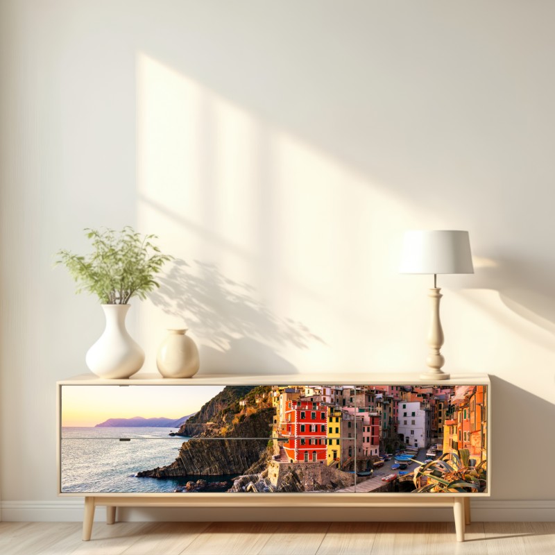 Naklejka repozycjonowalna zachód słońca nad Riomaggiore, Cinque Terre – Wallissimo® Naklejka repozycjonowalna zachód słońca nad Riomaggiore, Cinque Terre – Wallissimo®