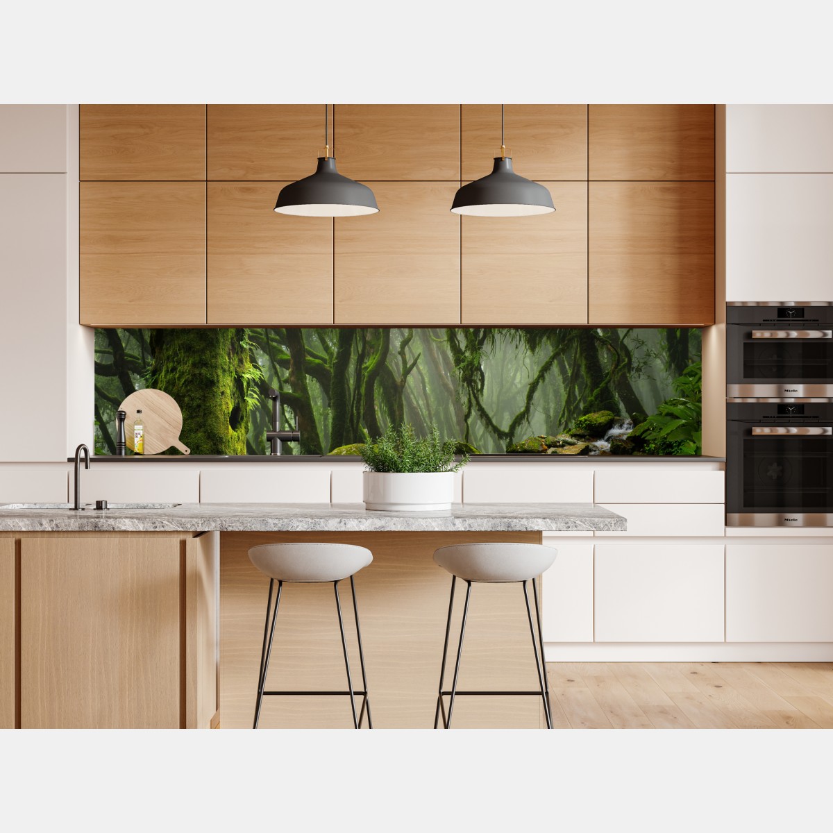 Naklejka repozycjonowalna las ze strumieniem we mgle – Wallissimo® Naklejka repozycjonowalna las ze strumieniem we mgle – Wallissimo®