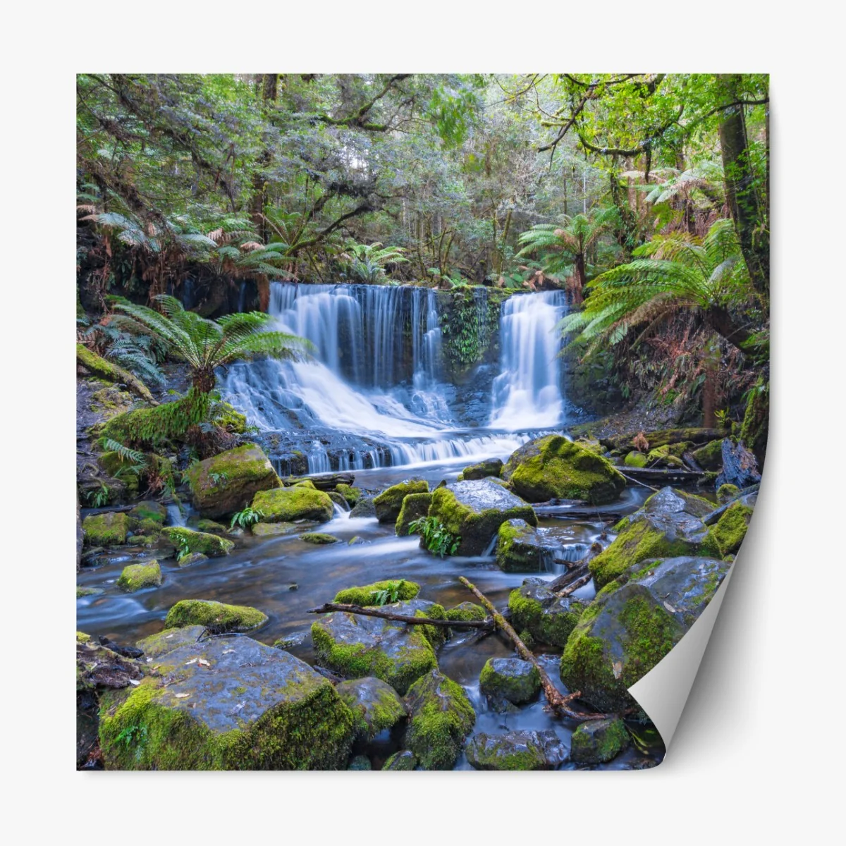 Naklejka repozycjonowalna spokojny leśny wodospad – Wallissimo® Naklejka repozycjonowalna spokojny leśny wodospad – Wallissimo®