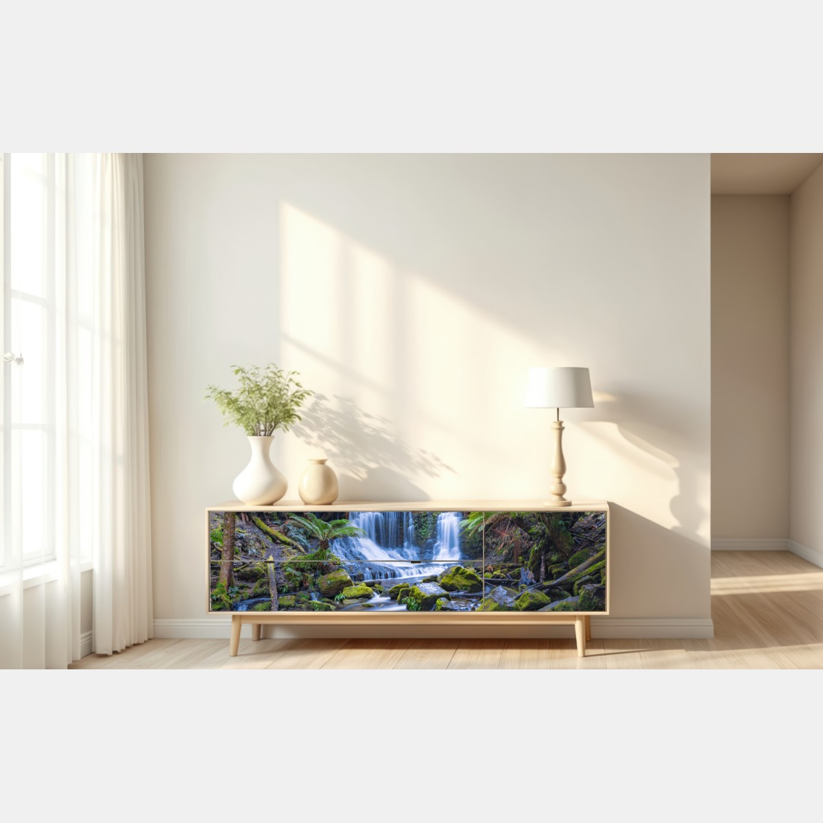 Naklejka repozycjonowalna spokojny leśny wodospad – Wallissimo® Naklejka repozycjonowalna spokojny leśny wodospad – Wallissimo®