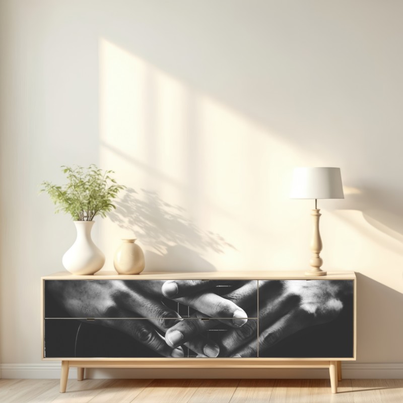 Naklejka repozycjonowalna splątane ręce na strunach gitary – Wallissimo® Naklejka repozycjonowalna splątane ręce na strunach gitary – Wallissimo®