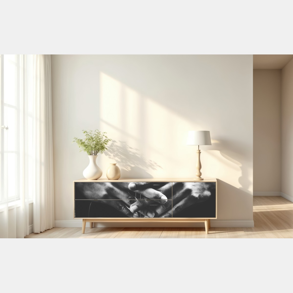 Naklejka repozycjonowalna splątane ręce na strunach gitary – Wallissimo® Naklejka repozycjonowalna splątane ręce na strunach gitary – Wallissimo®