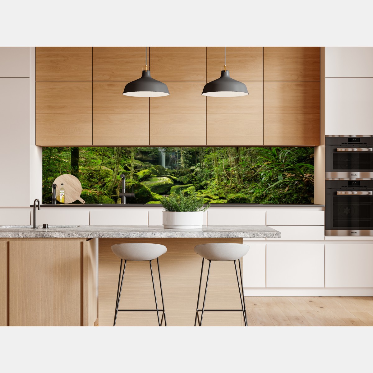 Naklejka repozycjonowalna bujny mech i wodospad w tropikalnym lesie – Wallissimo® Naklejka repozycjonowalna bujny mech i wodospad w tropikalnym lesie – Wallissimo®