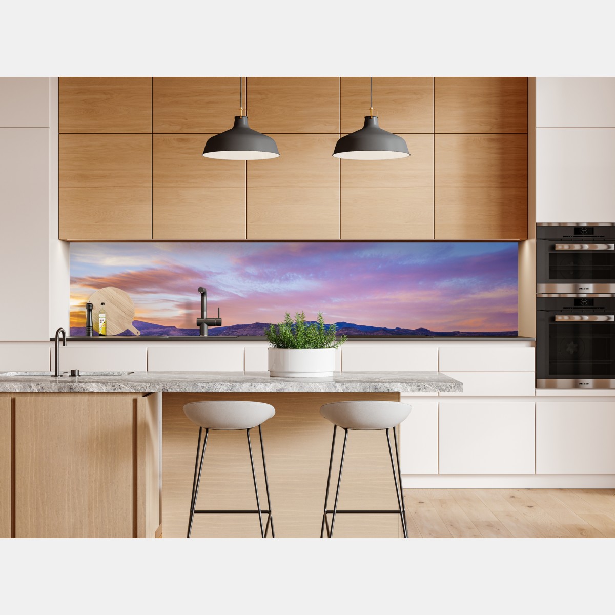 Naklejka repozycjonowalna pastelowy zachód słońca nad pustynnymi górami – Wallissimo® Naklejka repozycjonowalna pastelowy zachód słońca nad pustynnymi górami – Wallissimo®