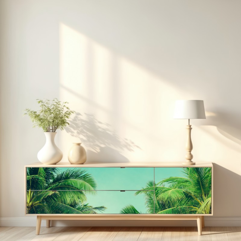 Naklejka repozycjonowalna tropikalny baldachim palm pod turkusowym niebem – Wallissimo® Naklejka repozycjonowalna tropikalny baldachim palm pod turkusowym niebem – Wallissimo®