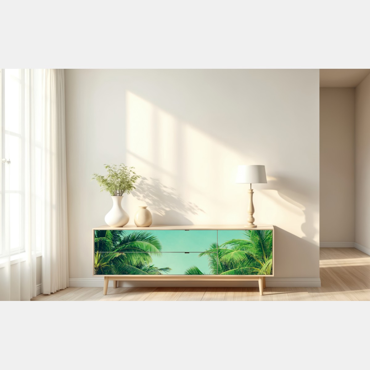 Naklejka repozycjonowalna tropikalny baldachim palm pod turkusowym niebem – Wallissimo® Naklejka repozycjonowalna tropikalny baldachim palm pod turkusowym niebem – Wallissimo®